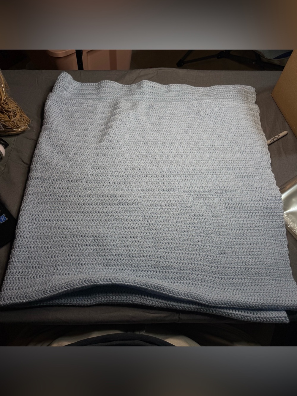 Handmade 53x53in Light Blue Crochet Throw Blanket - Cozy Home Bedding